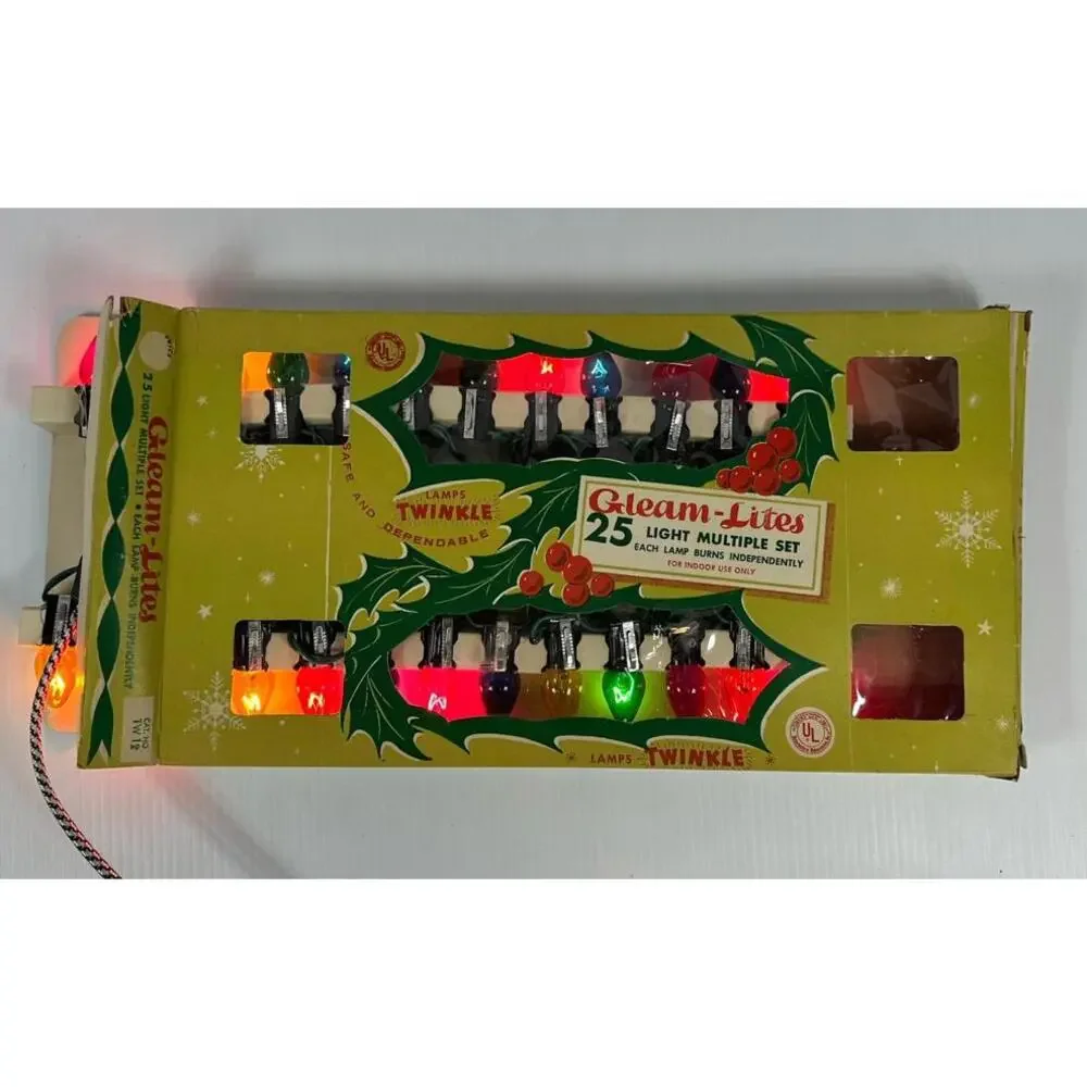 2 Vintage Sets Gleam Lites Twinkle Christmas 25 Lights‎ Indoor Blinking Forking